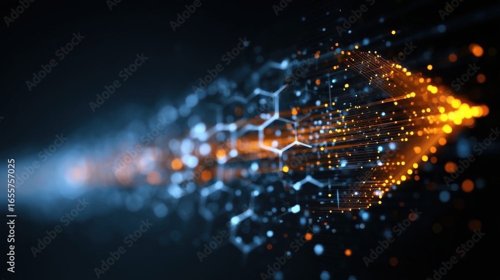 Poster futuristic arrows with digital dust abstract background. abstract digital illustration featuring a d