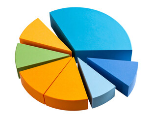 Fototapeta premium Top-Down View of Sliced Pie Chart Highlighting Financial Distribution, Isolated Transparent Background.