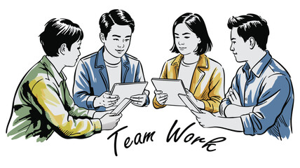 Diverse group of young professionals collaborating and discussing ideas around a table