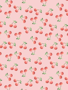 seamless pattern with cherry on pink for textile, gift wrap, wallpapper, baby decoration rooms, blanket, towel