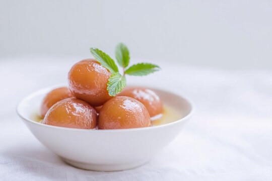 Glistening gulab jamun with mint crown, Diwali dessert decadence, monsoon celebration, syrupy sweetness of Indian culinary tradition