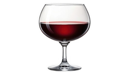 Clear glass wine goblet filled with rich red wine with subtle reflections on black transparent background