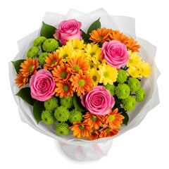 Vibrant Floral Bouquet Roses Chrysanthemums and Lush Greenery