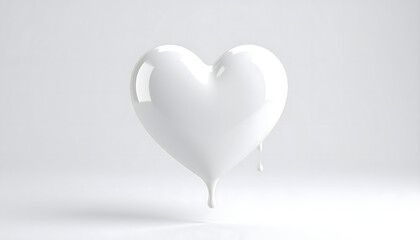 光沢のある白い立体ハートの抽象オブジェ（とろけるデザイン）