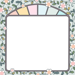 Cute memo template decorated with vines, flowers and stained glass.