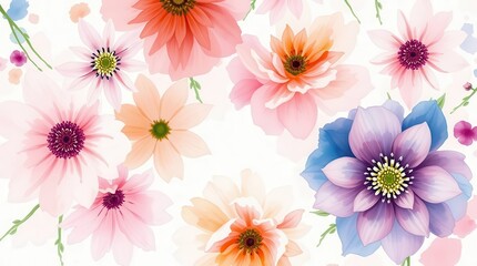 Fototapeta premium Delicate watercolor floral arrangement in pastel shades, creating a soft, dreamy, and romantic feel.