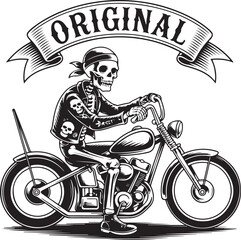 "Flaming Skull Biker Silhouette Riding Motorcycle | Skeleton Rider Horror Vector Illustration"