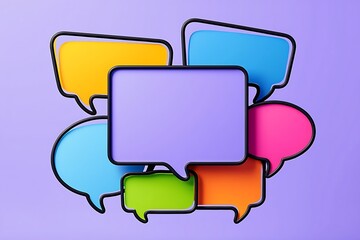 Colorful Speech Bubbles Arranged on a Purple Background for Social Media and Communication