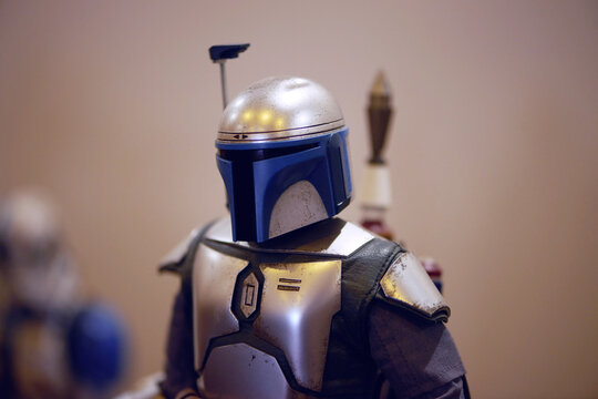 Jango Fett figure on August 5, at 2025 Comicon El Salvador, showcasing Mandalorian bounty hunter from Attack of the Clones