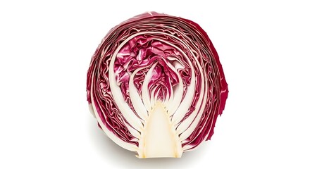 Obraz premium Half of a vibrant red radicchio lettuce on a white background