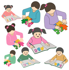 퍼즐하는 아이와 글을 배우는 아이