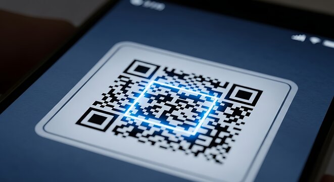 Scanning Qr Code on Phone Screen with Blue Light Focus