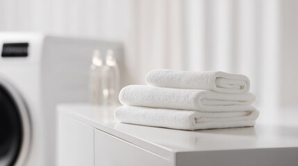 Clean, white towels stacked neatly, a symbol of professional laundry services