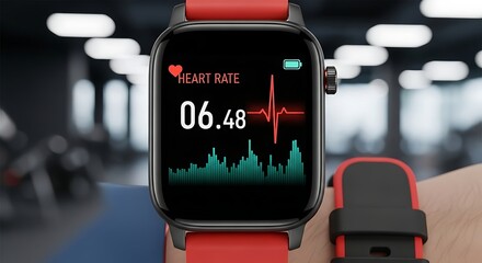 Checking Heart Rate on Smartwatch at the Gym Fitness Tracking