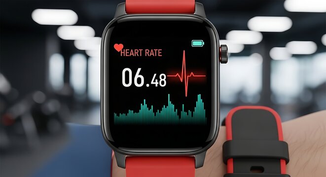 Checking Heart Rate on Smartwatch at the Gym Fitness Tracking