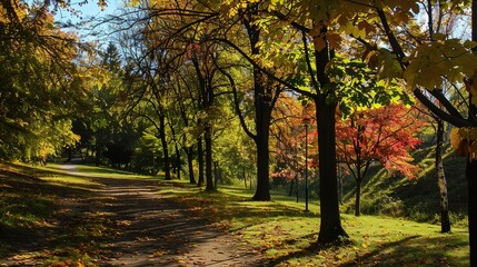 Obraz premium Enchanting Beginning of Autumn: Crisp Air, Golden Leaves, and Harvest Vibes Marking the Onset of Fall, Featuring Cozy Sweaters, Pumpkin Patches, and Sunset Hues, Perfect for Seasonal Art, Lifestyle Ph