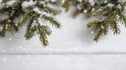 Snow-dusted pine branches shimmer under frosty stardust, evoking Yule celebrations and the mystical Winter Solstice magic