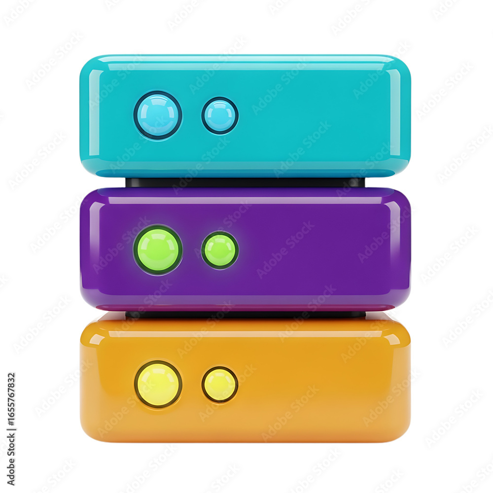 Fototapete 3d render of a colorful stack of servers, data storage and cloud computing icon