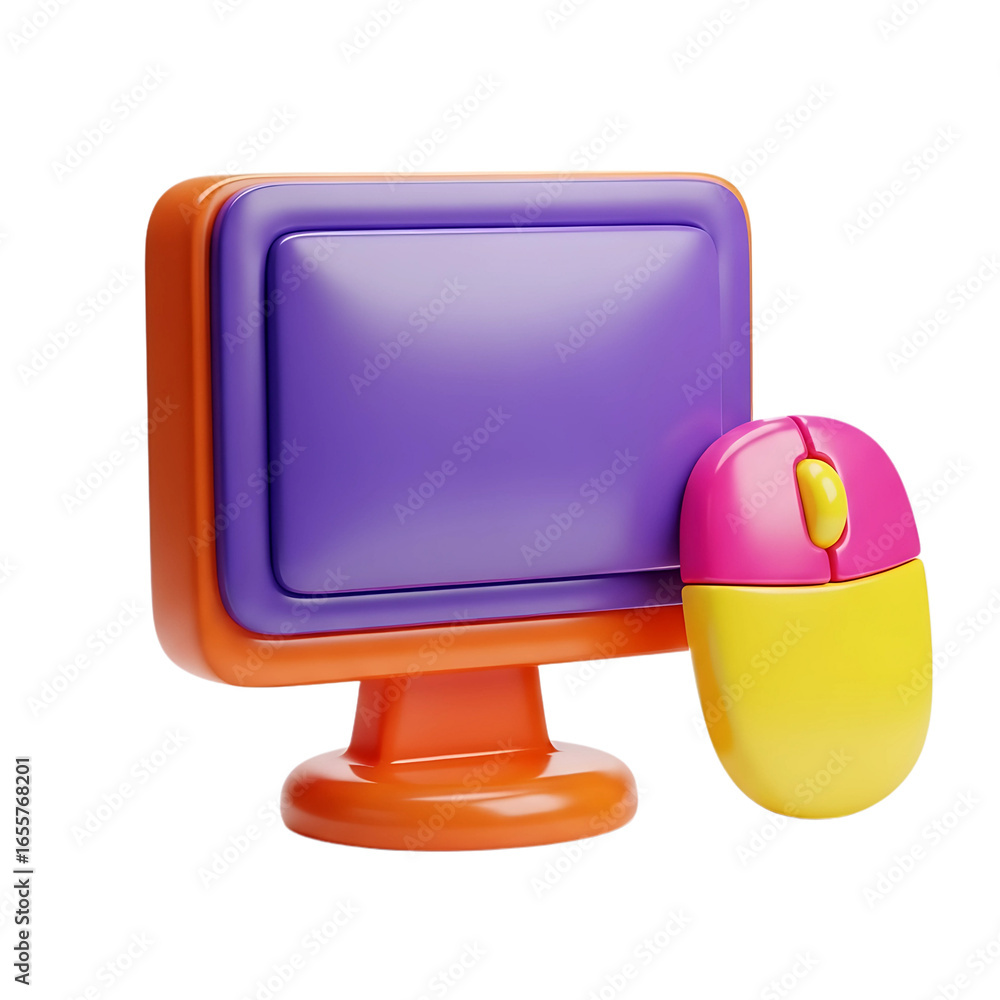 Poster 3d render of a retro computer monitor and mouse in bright colors