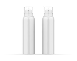 Blank white spray bottle deodorant can mockup isolated on white background, 3d illustration.