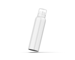 Blank white spray bottle deodorant can mockup isolated on white background, 3d illustration.