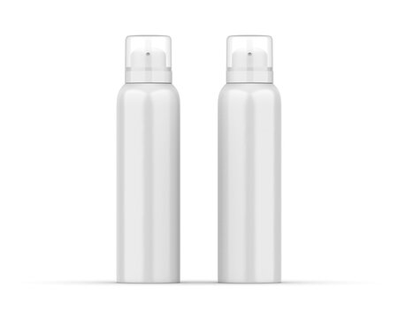Blank white spray bottle deodorant can mockup isolated on white background, 3d illustration.
