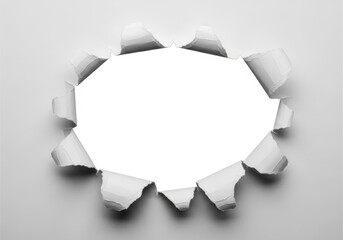 Torn hole in white paper background
