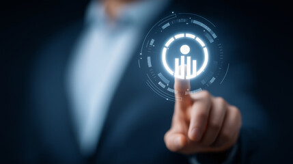 Businessman Engaging with Holographic CRM Systems for Marketing Insights