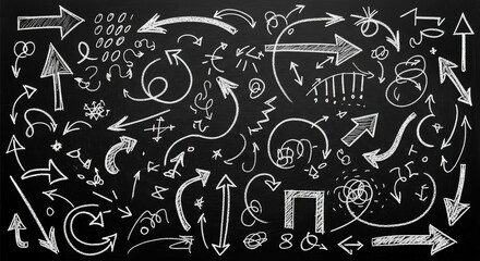 Hand-drawn arrows doodled on a chalkboard 