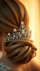 Elegant Bridal Hair Accessory Sparkling Tiara on Low Bun