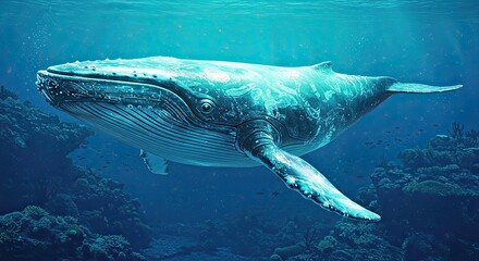 Fototapeta premium Futuristic AI generated whale with mesmerizing holographic patterns