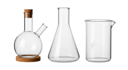 Laboratory glassware set with a beaker and flasks
