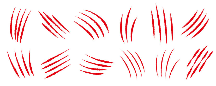 Bloody claw marks set. Red animal scratches collection for Halloween designs