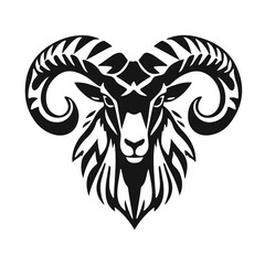 Ram head vector illustration, black and white animal logo, wild horned goat design