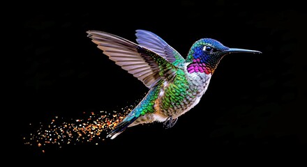 Fototapeta premium Futuristic hummingbird made of digital colorful pixelated cubes