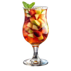 Glass of red sangria with fruits, isolated white and transparent background.