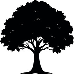 A stylized vector silhouette of a tree with intricate leaf and branch details, perfect for a nature-themed design