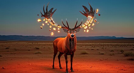 Magical meteor stag with space rock fragments in its antlers