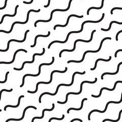 Vector illustration. Black and white wavy diagonal scribble seamless repeat pattern. Best for kids clothing and nursery decor.