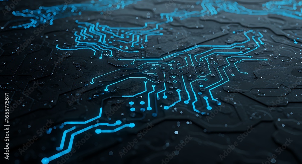 Aufkleber intricate glowing blue circuit board forming a map of the world, symbolizing global technology and d