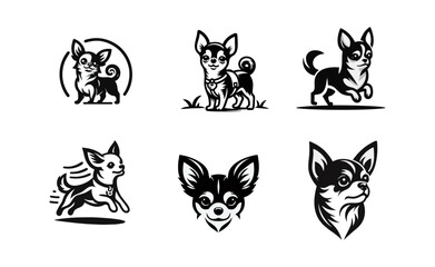 Obraz premium Chihuahua Dog Vector Silhouette Illustration Set