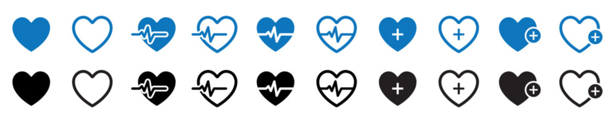 heart icons. Heartbeat icon. heart icons solid and line icons. vector icons. eps file.