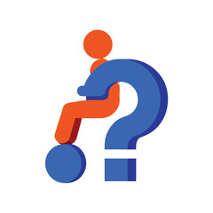 3D Human Sitting on Top of Blue Question Mark