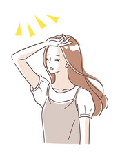 真夏に直射日光を浴びて眩しそうな表情の女性のイラスト素材