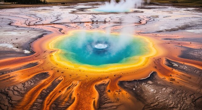 Vibrant geothermal pool, hot spring, steaming