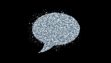 Speech bubble made of glitter particles floating in air.
