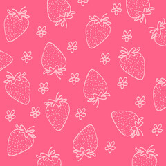 Pink Strawberry Seamless Pattern Doodle Background Vector Art
