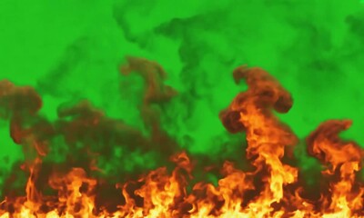 Realistic green fire and smoke effect against backdrop, 4K high resolution video, perfect for Halloween themes, special effects, horror films, and creative advertising.