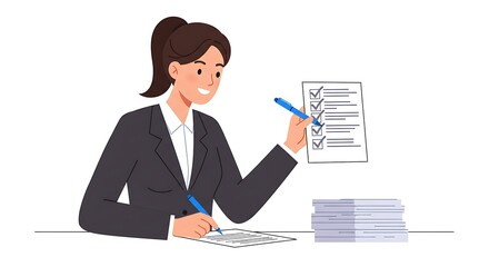 Businesswoman checking checklist