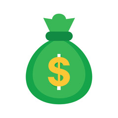 Vector art of green money bag with a dollar sign coin, isolated on white background